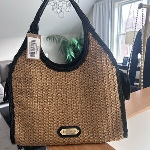 Eric Javits Black and Tan Woven Tote